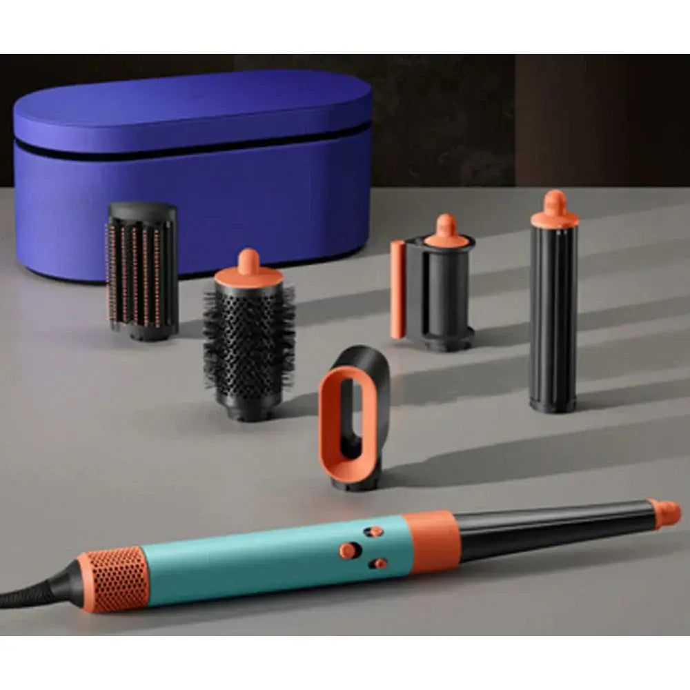 Dyson Airwrap I.D. Patina & Topaz with accessories on display, designed for versatile hair styling.