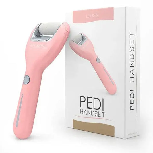 LUX SKIN® Pedi Handset in pink, with packaging, designed for smooth feet and effective dead skin removal.