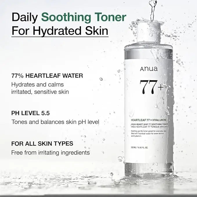 Anua Heartleaf 77% Soothing Toner I pH 5.5 Skin Trouble Care, Calming Skin, Refreshing, Purifying 250ml The Good Vibes