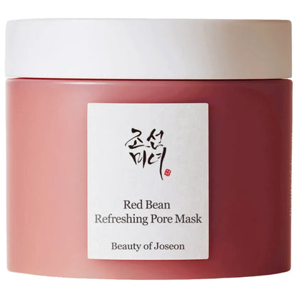Beauty of Joseon Red Bean Refreshing Pore Mask in a round jar with a white lid and a white label featuring black and red text.