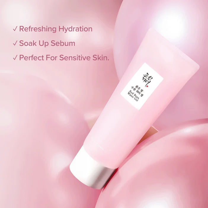 Pink skincare product with text on a pink background