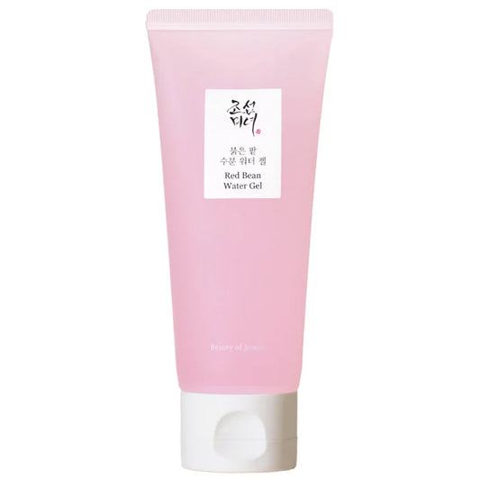 A pink squeeze tube of Beauty of Joseon Red Bean Water Gel with a white cap, shown against a plain white background.