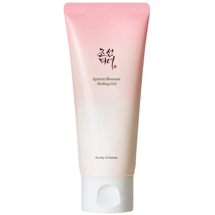 Beauty of Joseon Apricot Blossom Peeling Gel in a pink and white squeeze tube, shown against a plain white background.