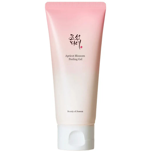 Beauty of Joseon Apricot Blossom Peeling Gel in a pink and white squeeze tube, shown against a plain white background.