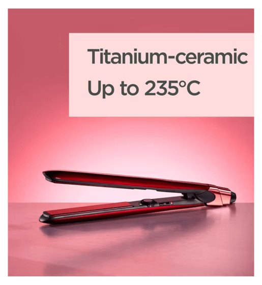 BaByliss Expression Styler Hair Straightener with titanium-ceramic plates, heats up to 235°C for sleek hairstyles.