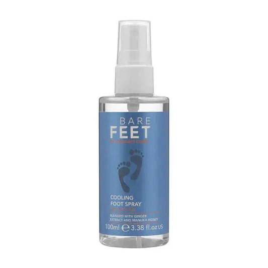 Bare Feet by Margaret Dabbs Cooling Foot Spray 100ml, infused with Ginger, Manuka Honey, and Aloe Vera for refreshing feet.
