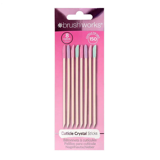 Brushworks Crystal Cuticle Sticks pack of 8, designed for safe and easy cuticle care and salon-style manicures.