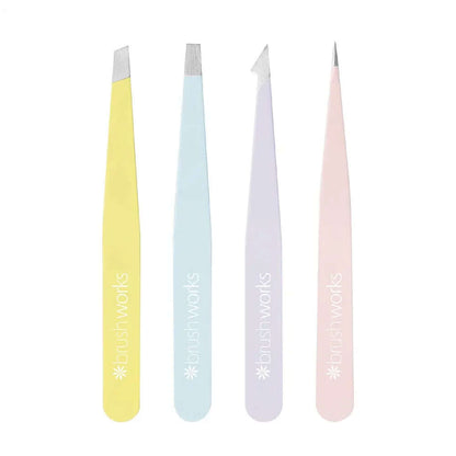 Brushworks HD Combination Tweezer Set in mixed pastel colors for precise brow grooming and shaping.