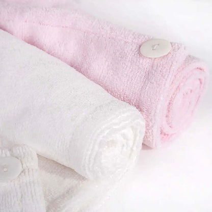Brushworks Hair Wrap in pink and white, super-absorbent microfiber towels for reducing drying time.