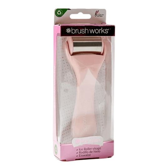 Brushworks Ice Roller in sleek packaging, designed to reduce puffiness and redness for a refreshed complexion.
