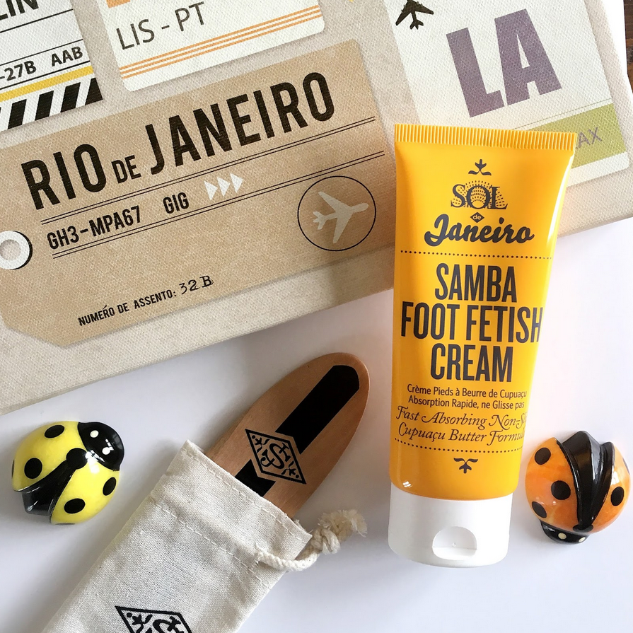 Sol de Janeiro Samba 2-Step Foot Fetish Care 90ml with smoothing foot board and tropical packaging.