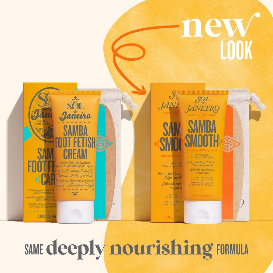 Sol de Janeiro Samba 2-Step Foot Fetish Care 90ml with foot cream and smoothing foot board in a vibrant packaging.