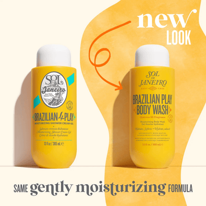 Sol de Janeiro Brazilian 4 Play Moisturizing Shower Cream-Gel new packaging design comparison with body wash.