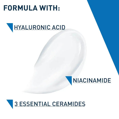 CeraVe AM Facial Moisturising Lotion formula with hyaluronic acid, niacinamide, and three essential ceramides.
