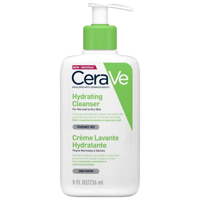 CeraVe hydrating cleanser bottle on a white background
