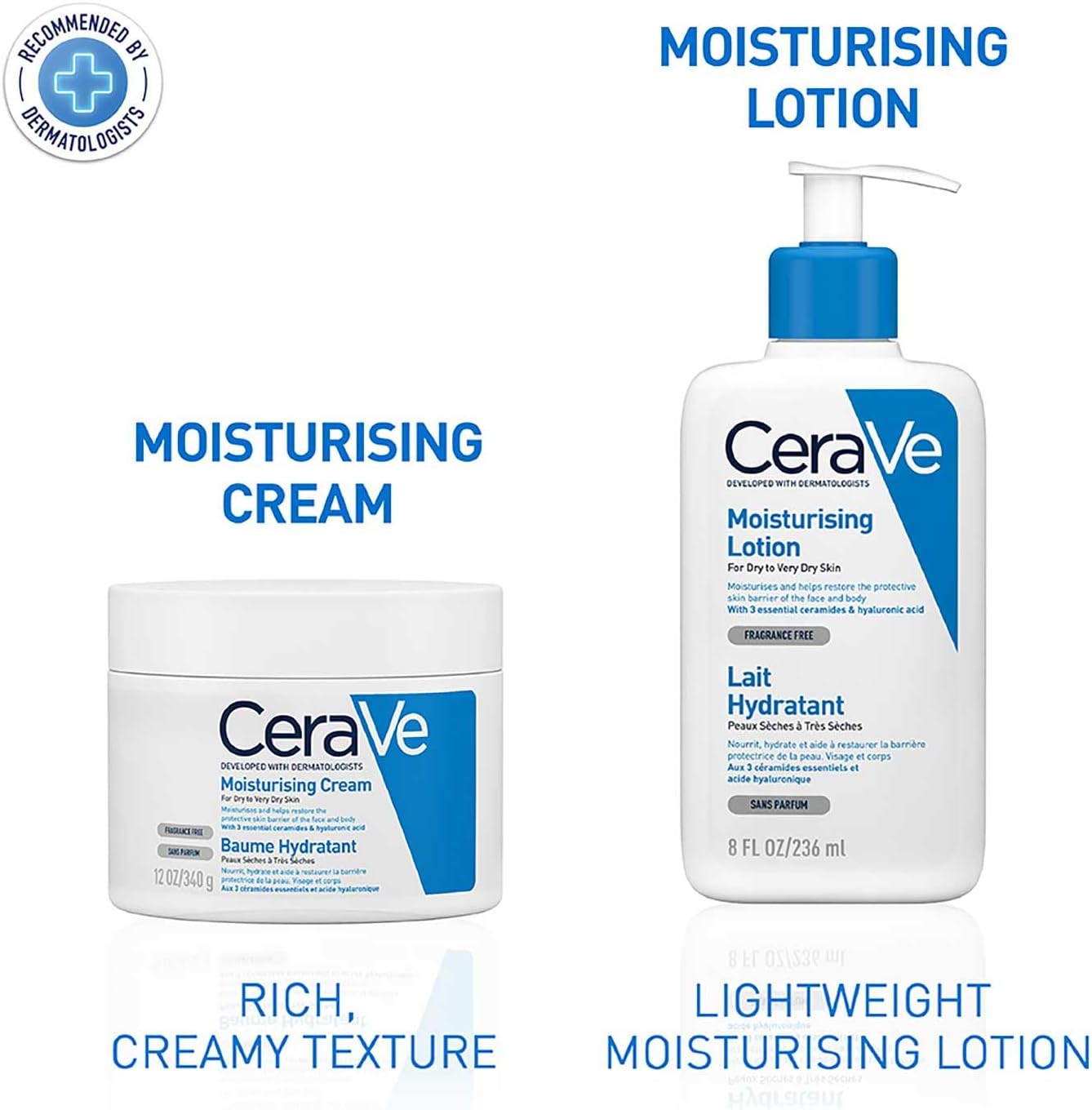 CeraVe moisturizing cream and lotion on a white background