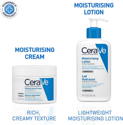 CeraVe moisturizing cream and lotion on a white background