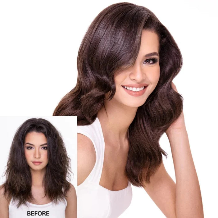 Woman with styled hair next to a 'Before' comparison on a white background Color Wow Dream Coat Supernatural Spray 200m