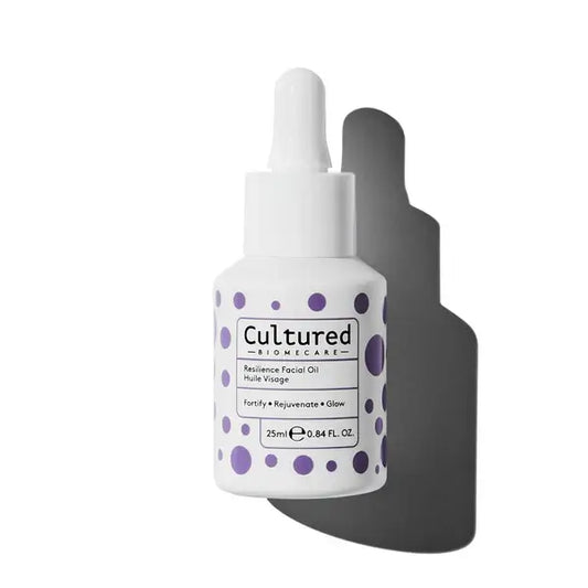Cultured Biomecare Resilience Facial Oil 25ml bottle for hydrated, glowing skin with antioxidant-rich formula.
