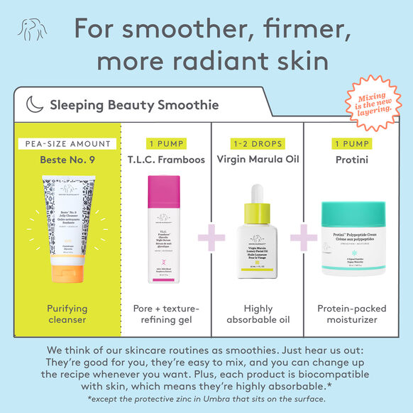 Drunk Elephant Skincare product lineup with text on a blue background