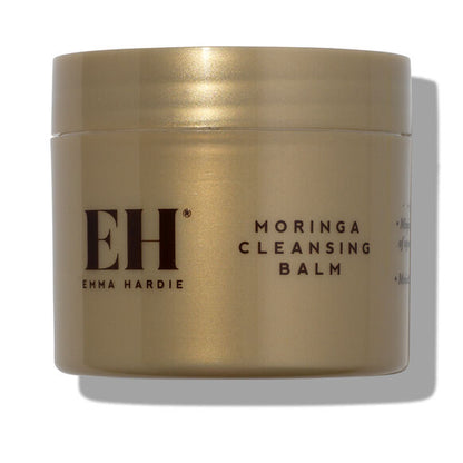 Gold jar of Emma Hardie Moringa Cleansing Balm on a white background