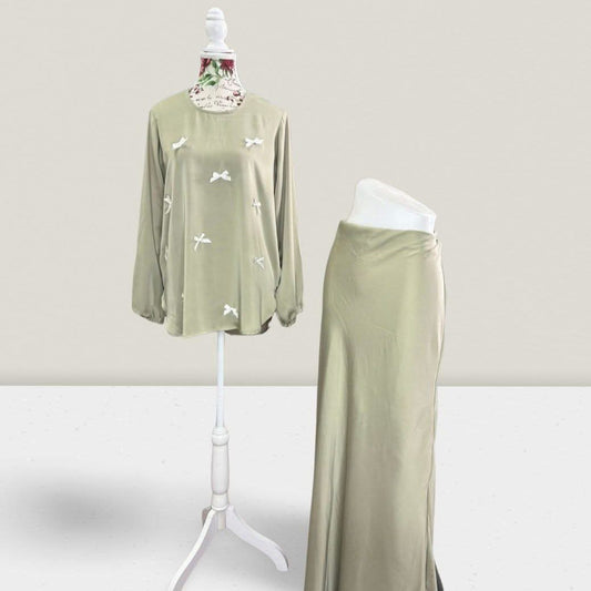 NED Bow Satin Skirt Set