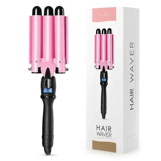 LUX SKIN® Hair Waver with three XL ceramic barrels for effortless wavy hairstyles in seconds.