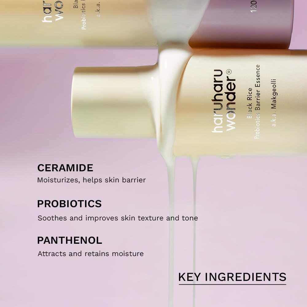 Haruharu Wonder skincare product with key ingredients listed on a pink background