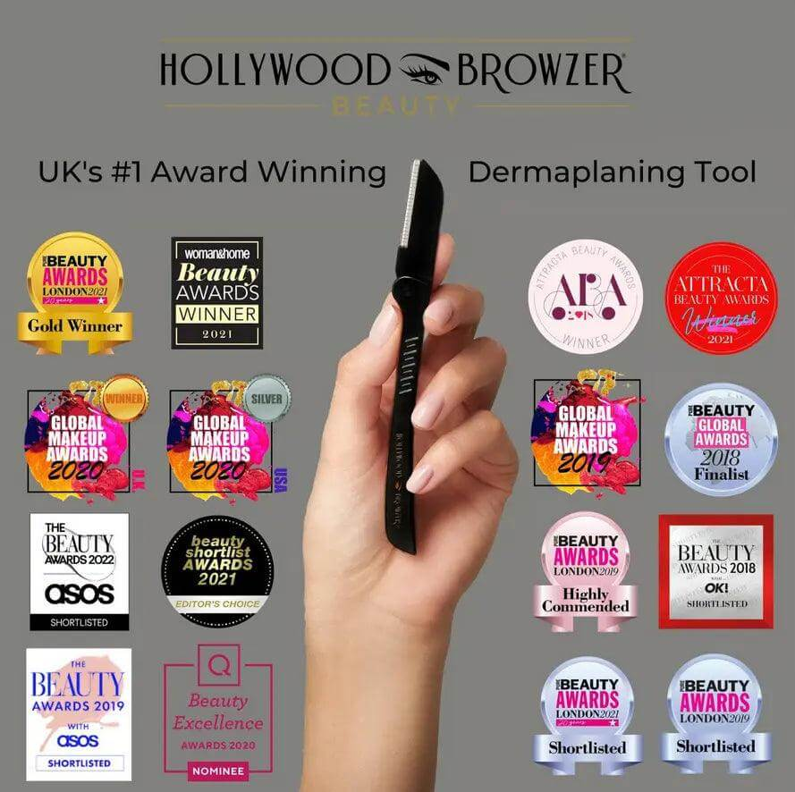 Hollywood Browzer beauty tool, UK's top award-winning dermaplaning solution for painless hair removal.