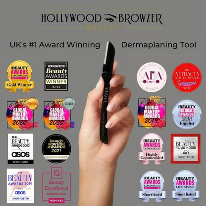 Hollywood Browzer beauty tool, UK's top award-winning dermaplaning solution for painless hair removal.