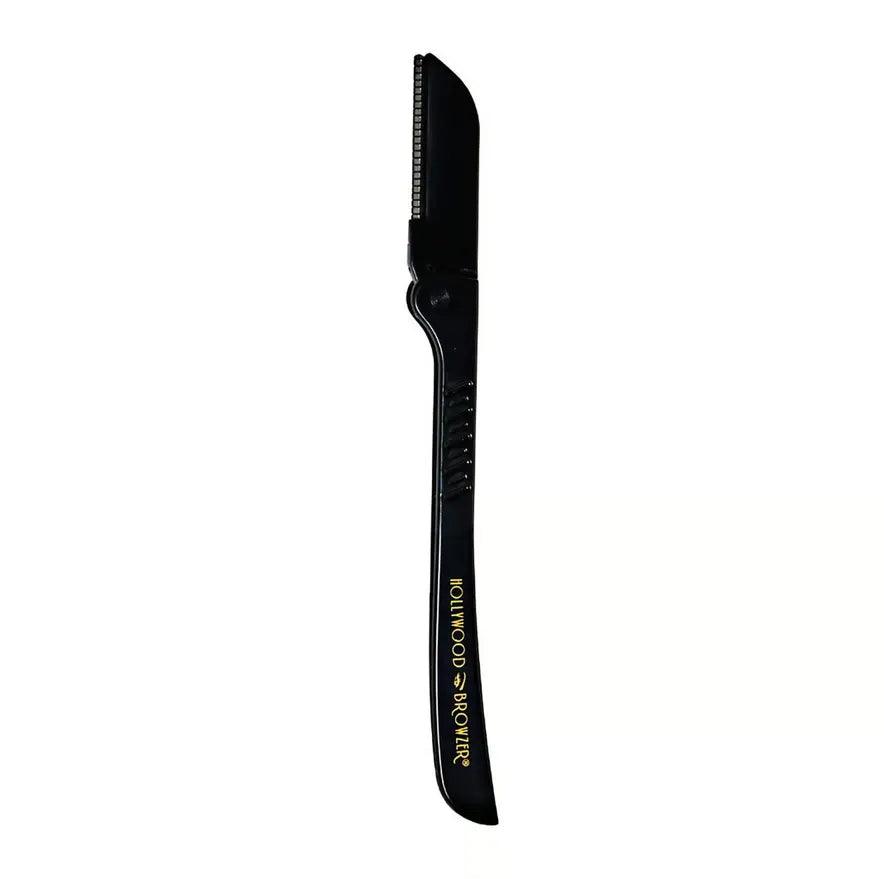 Hollywood Browzer tool for painless hair removal and dermaplaning, designed for shaping eyebrows and exfoliating skin.