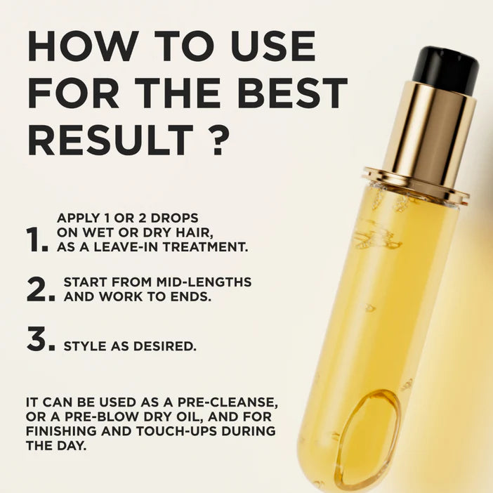 Kérastase Hair oil bottle with usage instructions on a light background