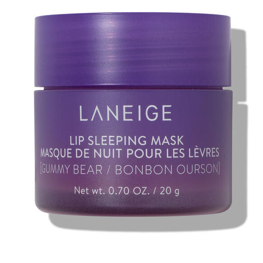 Laneige lip sleeping mask jar with purple lid and label on a white background