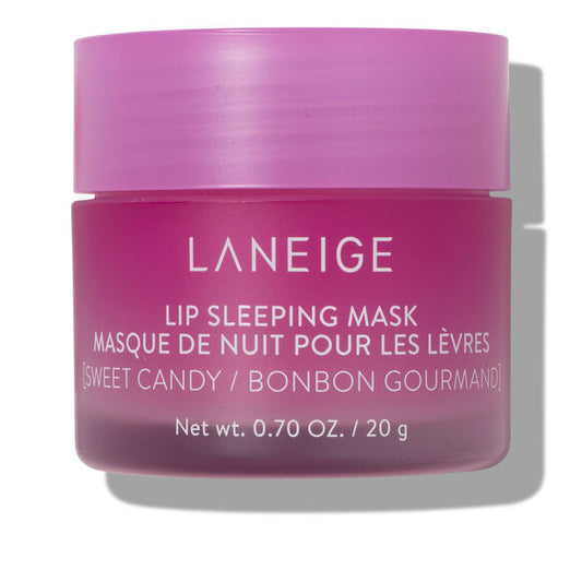 Laneige lip sleeping mask jar with pink lid and body on a white background