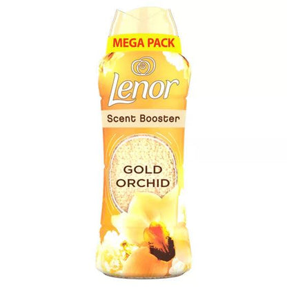 Lenor In-Wash Scent Booster in Gold Orchid, mega pack for up to 12 weeks of fresh scent in laundry.