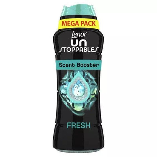 Lenor Unstoppables Fresh scent booster bottle with long-lasting freshness technology for laundry.
