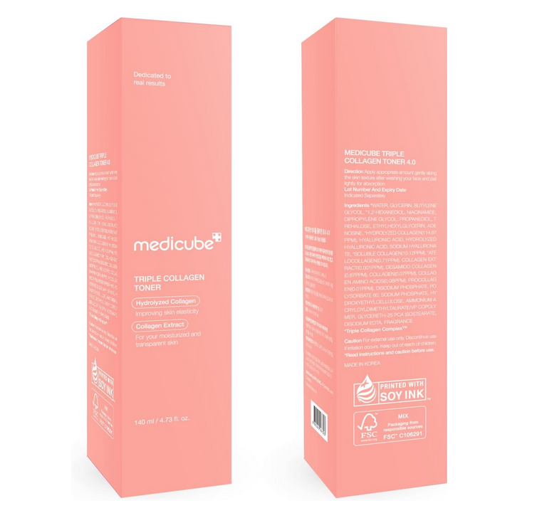 Two packaging boxes of Medicube Triple Collagen Toner on a white background