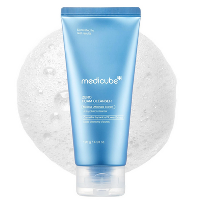 Blue tube of Medicube Zero Foam Cleanser on a white background