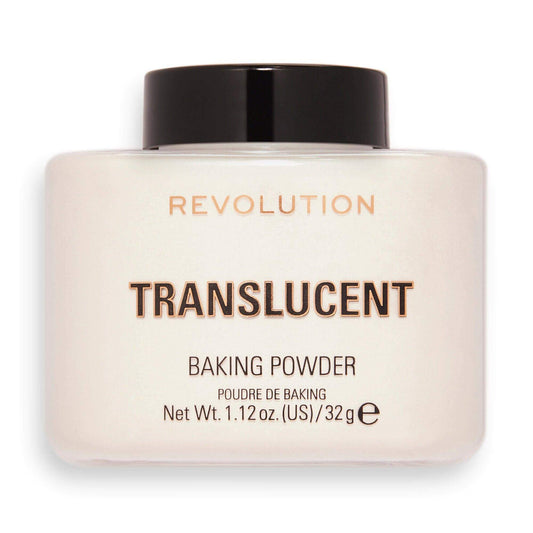Makeup Revolution Loose Baking Powder in Translucent for shine control and long-lasting makeup wear.