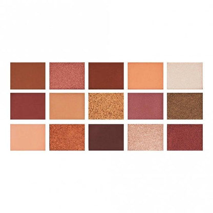 Makeup Revolution Reloaded Seduction Eyeshadow Palette featuring 15 warm, highly-pigmented shades in matte and shimmer finishes.