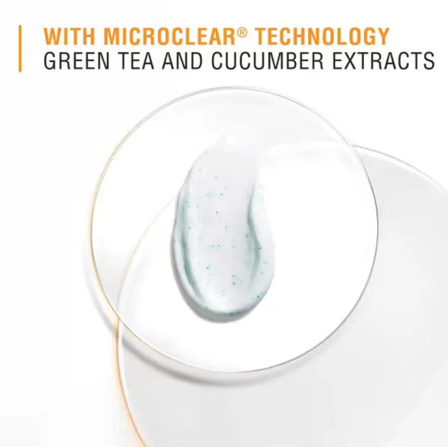 Neutrogena Visibly Clear Spot Stress Control Scrub texture with Microclear technology, green tea and cucumber extracts.