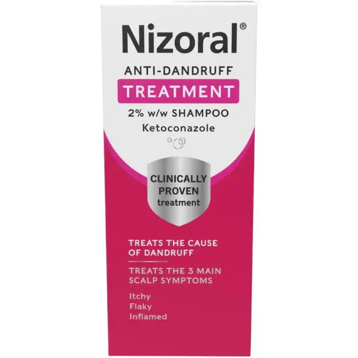 Nizoral anti-dandruff treatment shampoo packaging on a white background