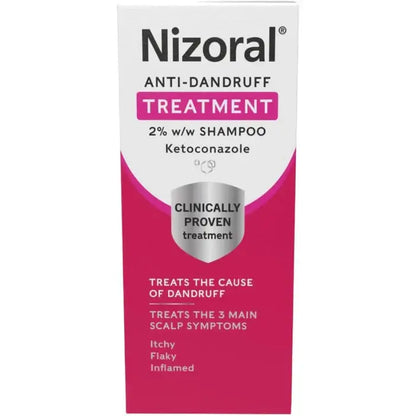 Nizoral anti-dandruff treatment shampoo packaging on a white background