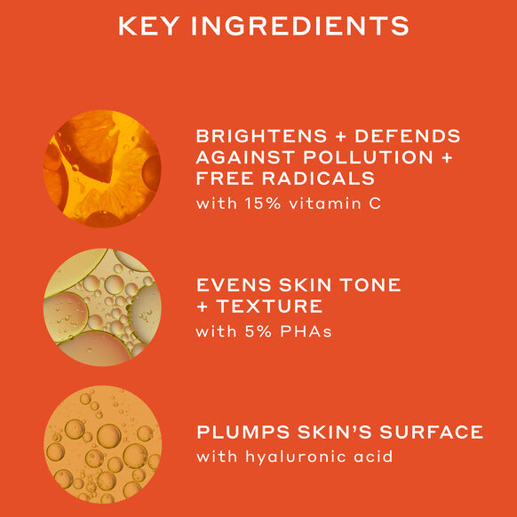 Key ingredients of a skincare product OLE HENRIKSEN Banana Bright™ Vitamin C Serum on an orange background