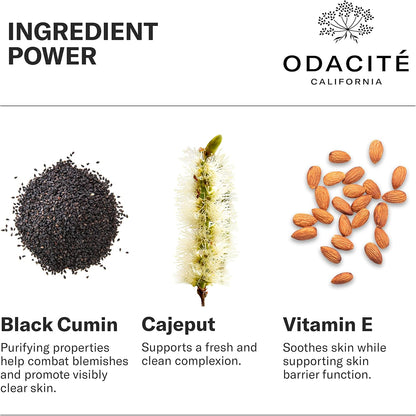 Odacité California product with ingredients black cumin, cajeput, and vitamin E displayed.
