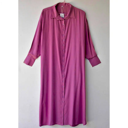 Oversized Cotton Shirtdress With Pockets in Pastel Mauve Modern & Modest