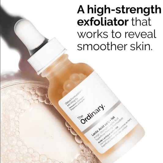 The Ordinary Lactic Acid 10% + HA 2%, a high-strength exfoliator for smoother, glowing skin.