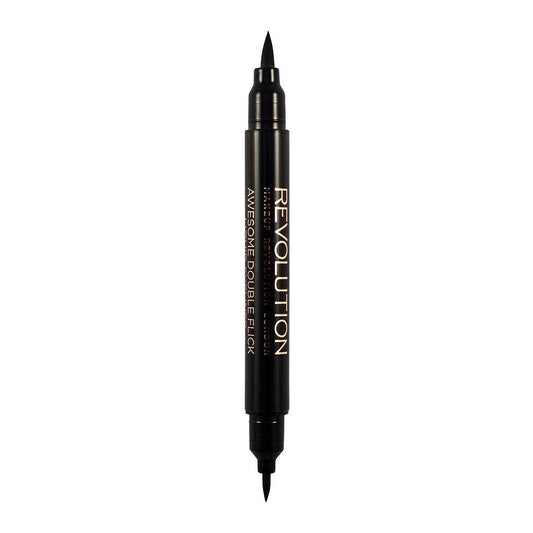 Revolution Thick & Thin Double Flick Liquid Eyeliner for precise and dramatic lines, with super intense black color.