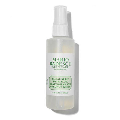 Mario Badescu Facial Spray with Aloe, Adaptogens & Coconut Water, hydrating mist for refreshed skin, 118ml bottle.