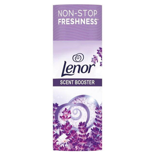 Lenor In-Wash Scent Booster in Lavender & Chamomile for non-stop freshness, featuring floral and aromatic notes.